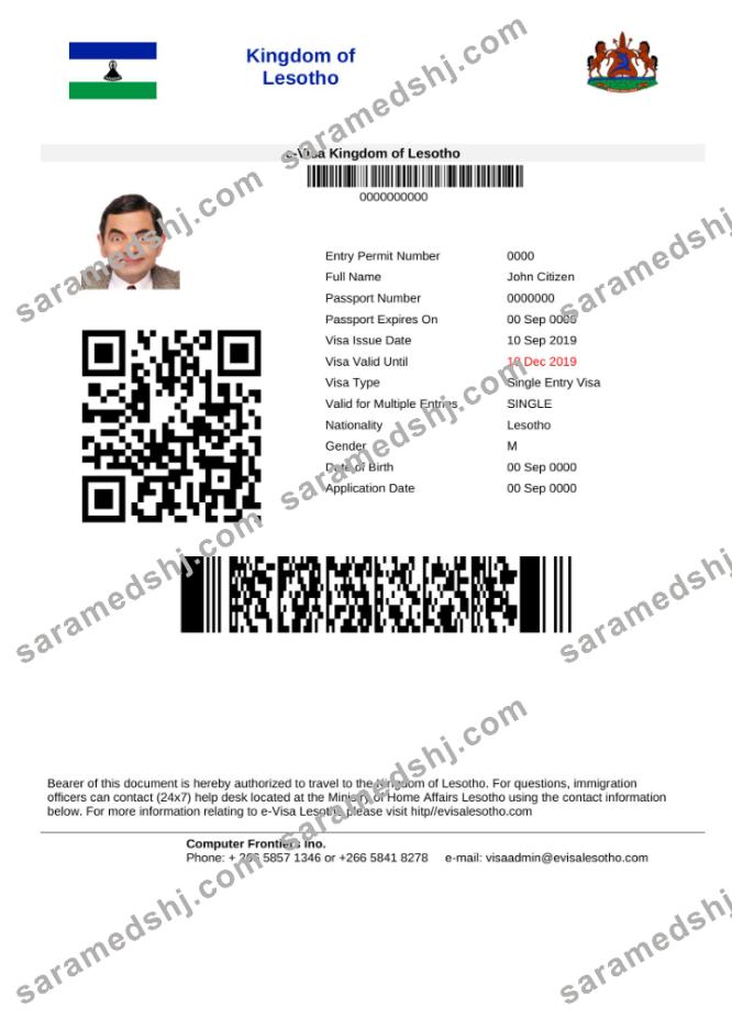 Lesotho e-visa in Word and PDF template